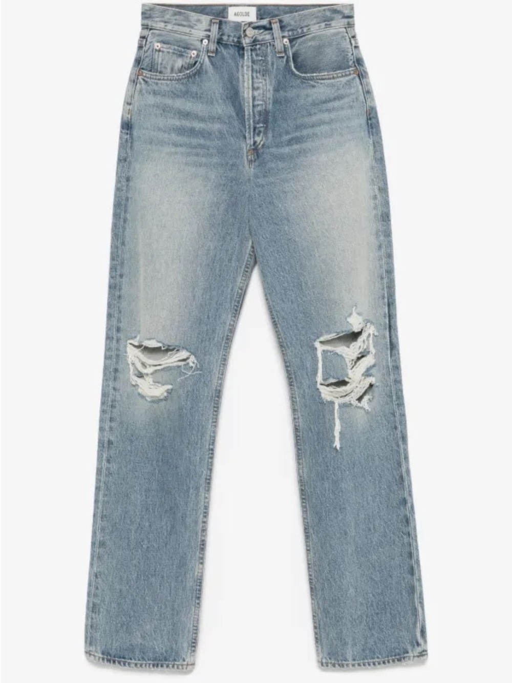 Agolde Light Blue Distressed Straight-Leg Jeans size 23